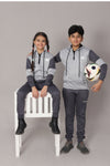 Hooded Tracksuit For Boys & Girls, UNISEX, Athletic Fleece(Light Grey)