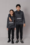 Hooded Tracksuit For Boys & Girls, UNISEX, Athletic Fleece(Grey & Black)